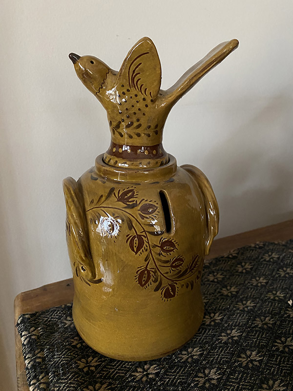 Redware Bank with Bird