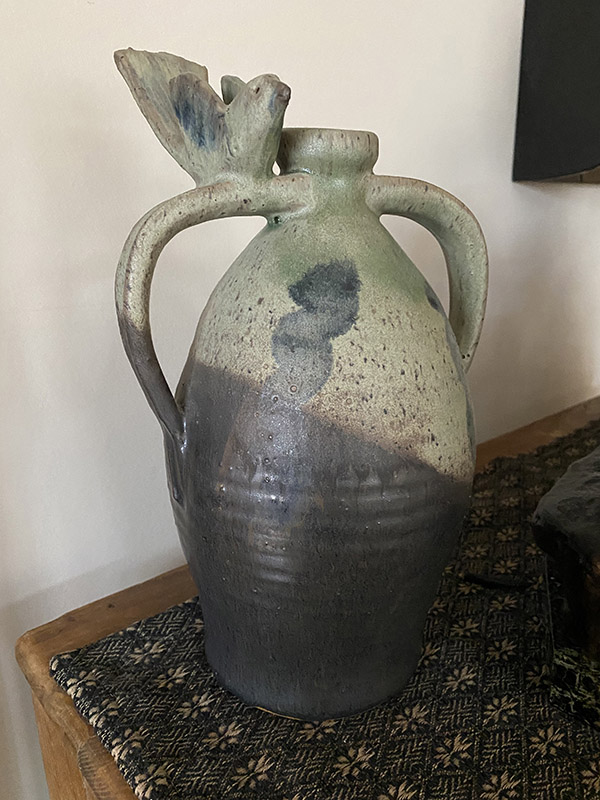 Stoneware Handled Jug with Bird